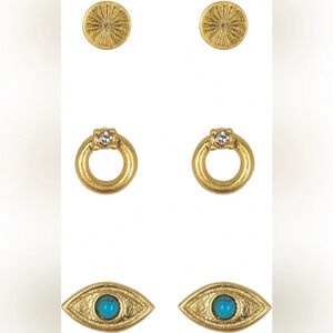 Madewell Evil Eye Stud Earrings - Set of 3, Goldtone, NWT